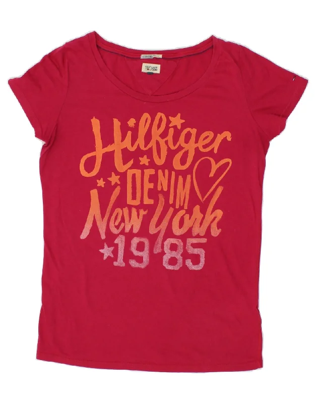 TOMMY HILFIGER Womens Graphic T-Shirt Top UK 16 Large Pink Cotton-- Elasticated Padded Insulated TOMMY HILFIGER Womens Graphic T-Shirt Top UK 16 Large Pink Cotton-- Elasticated Padded Insulated