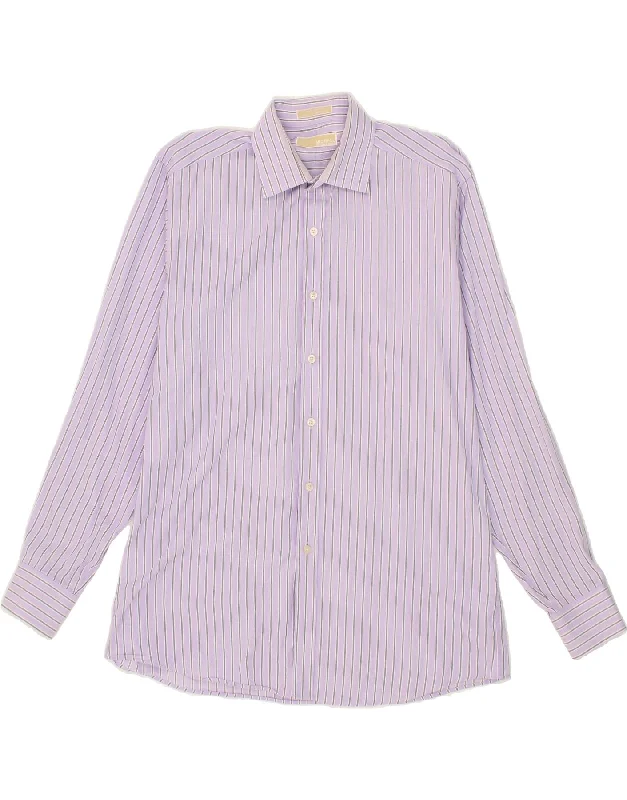 MICHAEL KORS Mens Shirt Size 16 Large Purple Striped Cotton-- Zippered Buttoned Snapped