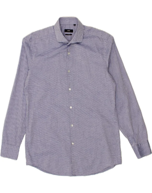 HUGO BOSS Mens Slim Fit Shirt Size 42 16 1/2 Large Blue Geometric Cotton-- Terry Blend Velvet Blend Canvas Blend