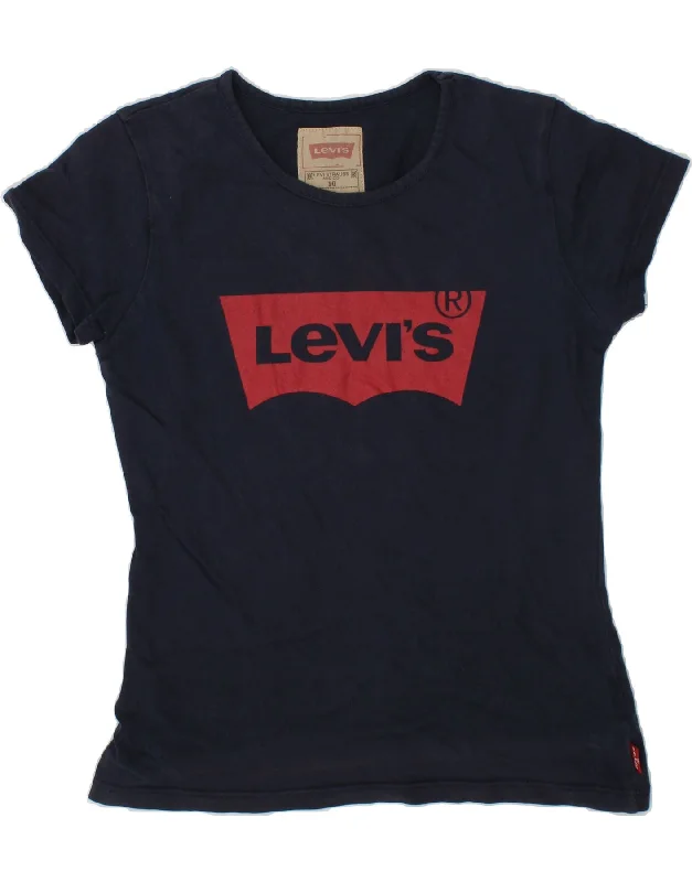 LEVI'S Girls Graphic T-Shirt Top 9-10 Years Navy Blue Cotton-- Faux Fur Fabric Real Fur Fabric Shearling Fabric