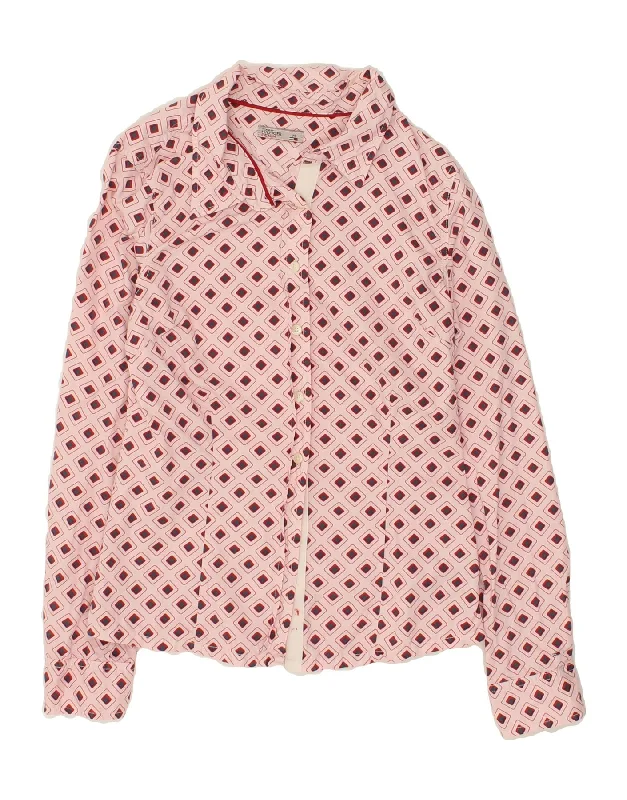 TOMMY HILFIGER Womens Abstract Pattern Shirt UK 14 Medium Pink Cotton-- Zippered Front Buttoned Front Snap Front TOMMY HILFIGER Womens Abstract Pattern Shirt UK 14 Medium Pink Cotton-- Zippered Front Buttoned Front Snap Front