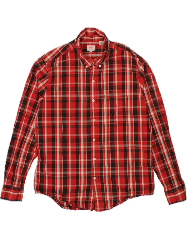LEVI'S Mens Shirt XL Red Check Cotton-- Mesh Fabric Canvas Fabric Denim Fabric