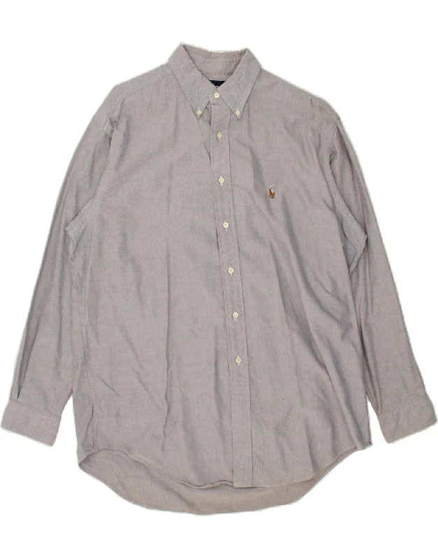 RALPH LAUREN Mens Yarmouth Loose Fit Shirt Size 16 1/2 Large Grey Cotton-- Machine Wash Dry Clean Hand Wash