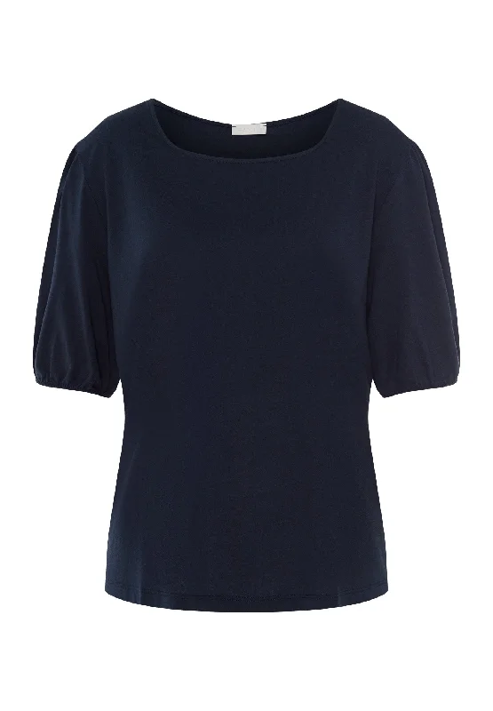 Natural Shirt Organic Cotton Square Neck Top | Deep Navy 78807-1610-- Houndstooth Herringbone Solid