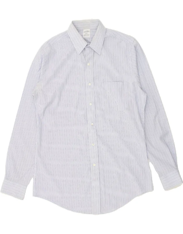 BROOKS BROTHERS Mens Slim Fit Shirt Size 15 1/2 Medium Blue Striped Cotton-- Spandex Blend Rayon Blend Denim Blend