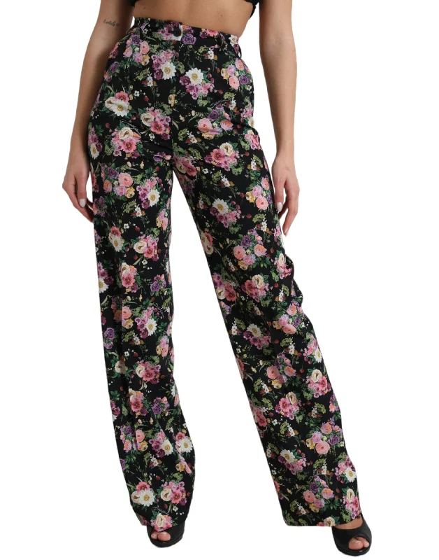 Dolce & Gabbana Floral High Waist Wide Leg Women's Pants Relaxed Lounge Trousers
