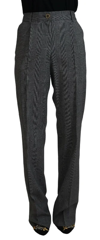 Dolce & Gabbana High-Waist Plaid Virgin Wool Women's Pants Casual Yoga Pants
