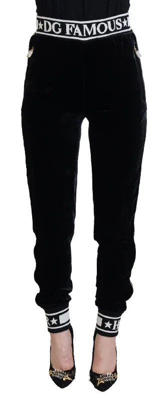 Dolce & Gabbana Elegant Velvet Pants - Timeless Black Women's Luxury Trendy Wide-Leg Pants