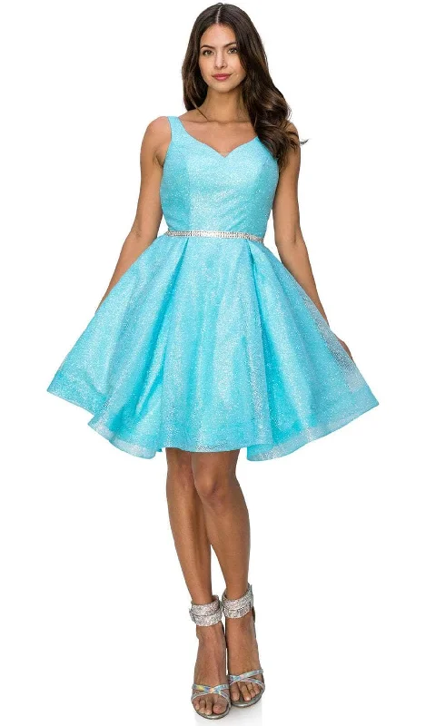Cinderella Couture 8047J - V-Neck Glitter Mesh Cocktail Dress Floral Print girly