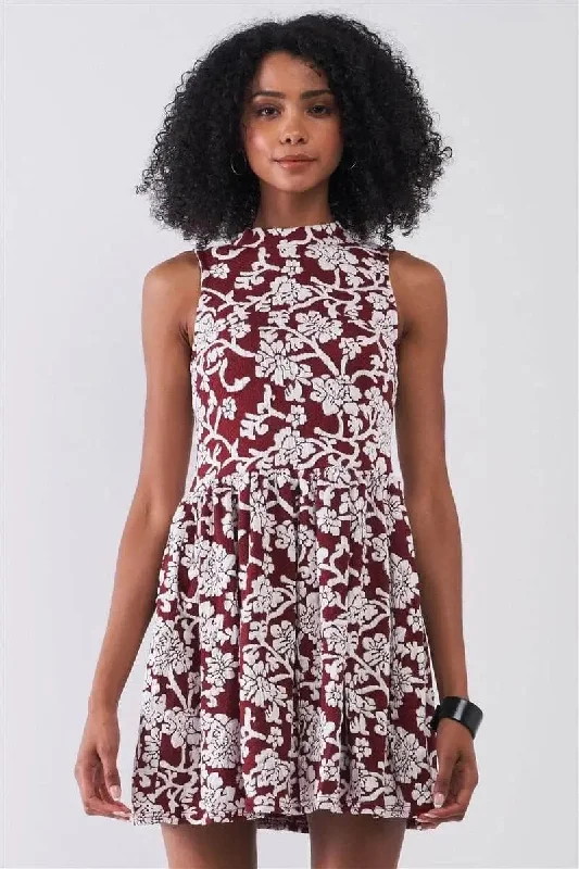 Special Occasion Embroidered Floral Crew Neck Mini Dress Cozy Long Sleeve Mini Dress