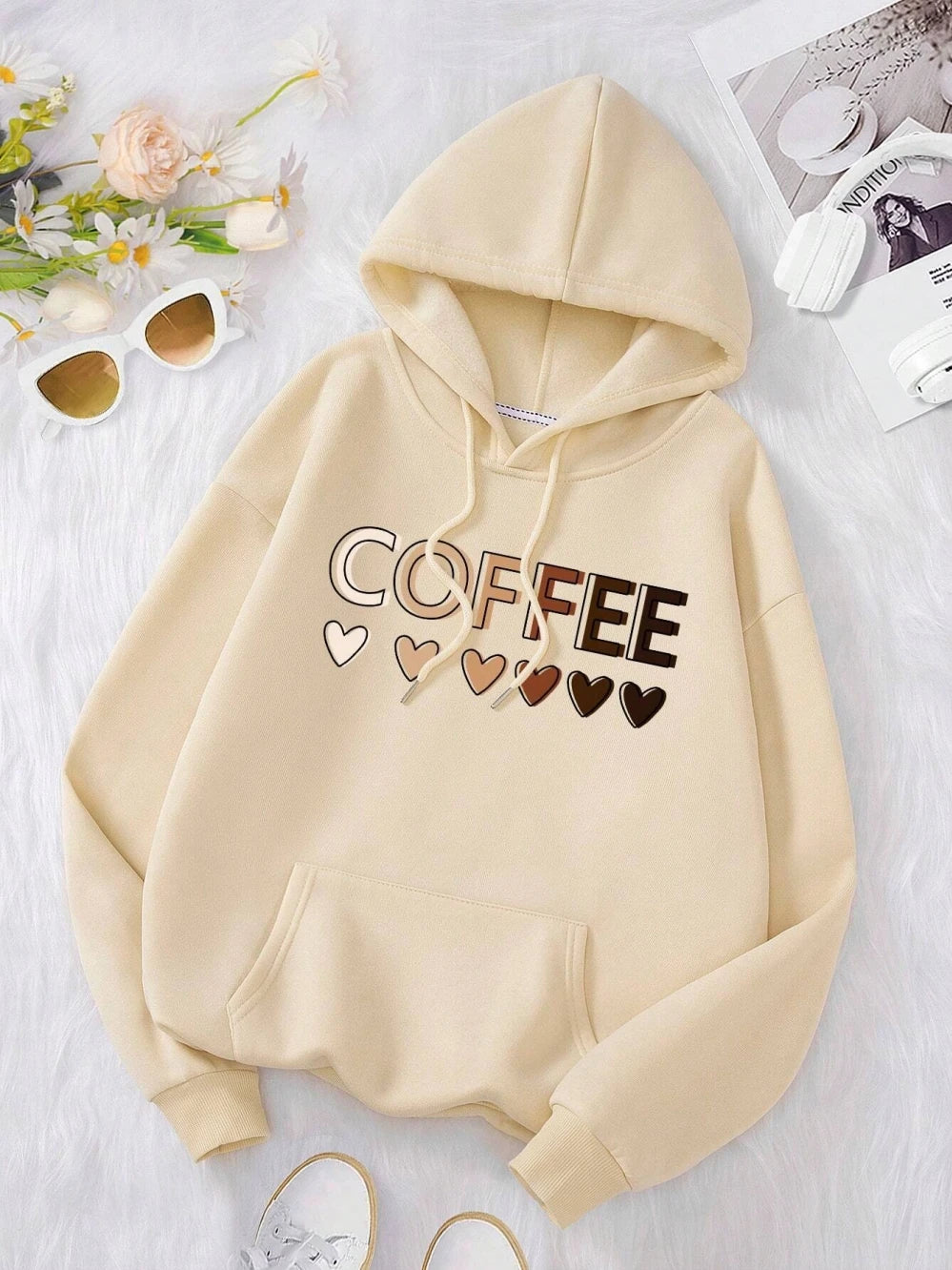 Love Coffee Funny Letter Graphic Printing Hoody Woman Fashion Fleece Sweatshirt Casual S-XXL Hooded Autumn Oversized Clothing Hoodie with Zipper Versatile Modern