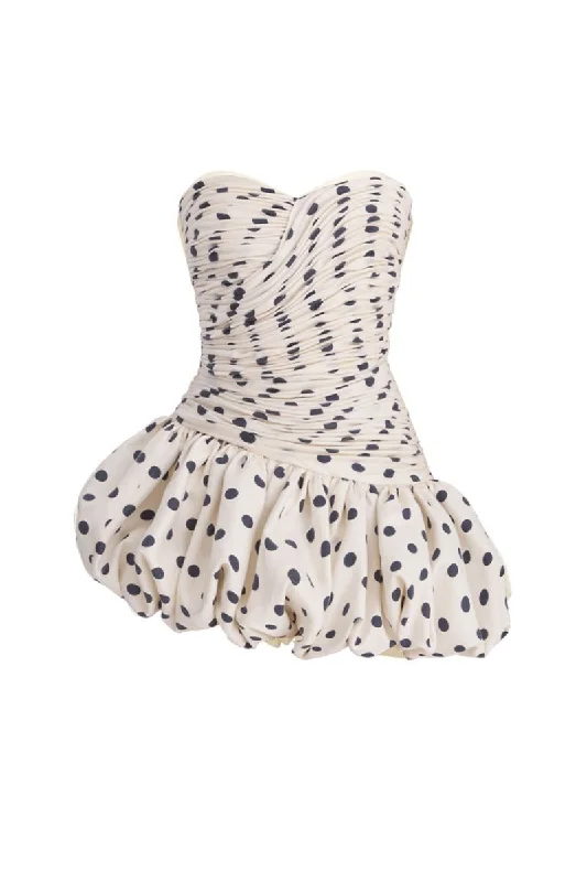 BALLOON POLKA DOT MINI DRESS Stylish Sweetheart Neck Mini Dress