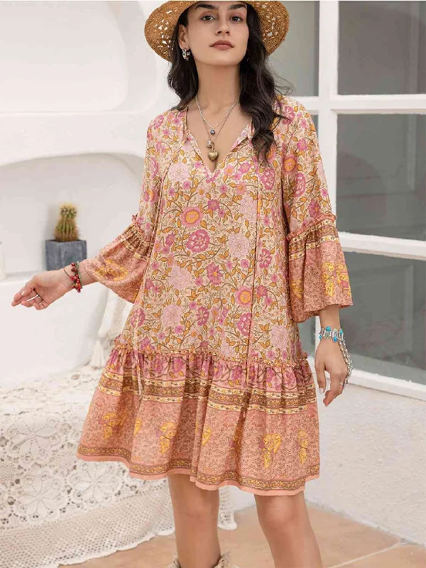 Floral Tie Neck Mini Dress Chic Sleeveless Mini Dress