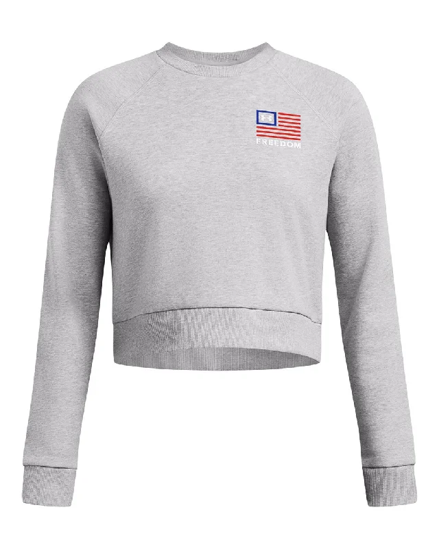Under Armour Womens UA Rival Freedom Fleece Cropped Crewneck Sweatshirt Hoodie with Hem Detail Decorative Unique