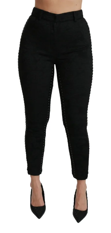 Dolce & Gabbana Elegant High Waist Skinny Black Brocade Women's Pants Stylish Casual Pants