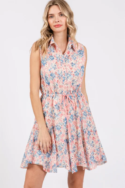 Blue Zone Planet |  GeeGee Full Size Floral Eyelet Sleeveless Mini Dress Fashionable Off-Shoulder Mini Dress