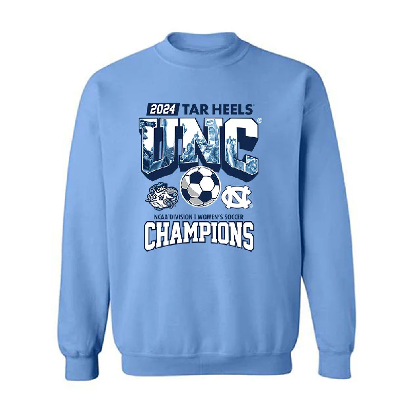UNC - NCAA Women's Soccer : Ashley Pennie - Vintage Carolina Blue Championship Crewneck Sweatshirt Hoodie with Button Classic Timeless