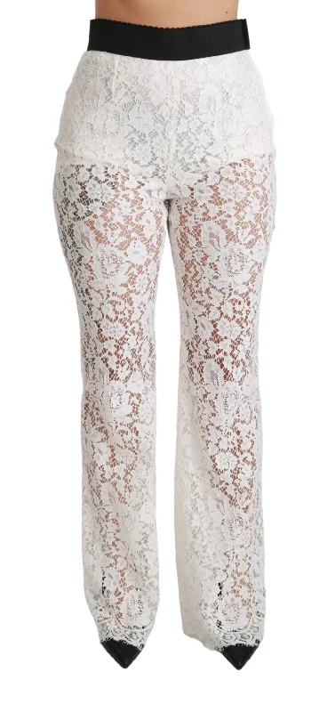 Dolce & Gabbana Elegant White Lace High Waist Women's Pants High-Waist Jeans