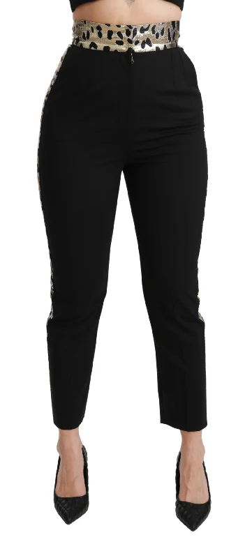 Dolce & Gabbana Gold Leopard Jacquard High Waist Women's Pants Chic Slim Fit Pants