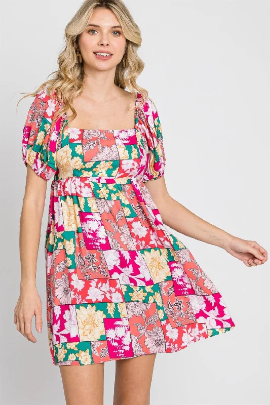 Blue Zone Planet |  GeeGee Floral Ruff Sleeve Mini Dress Modern Satin Mini Dress