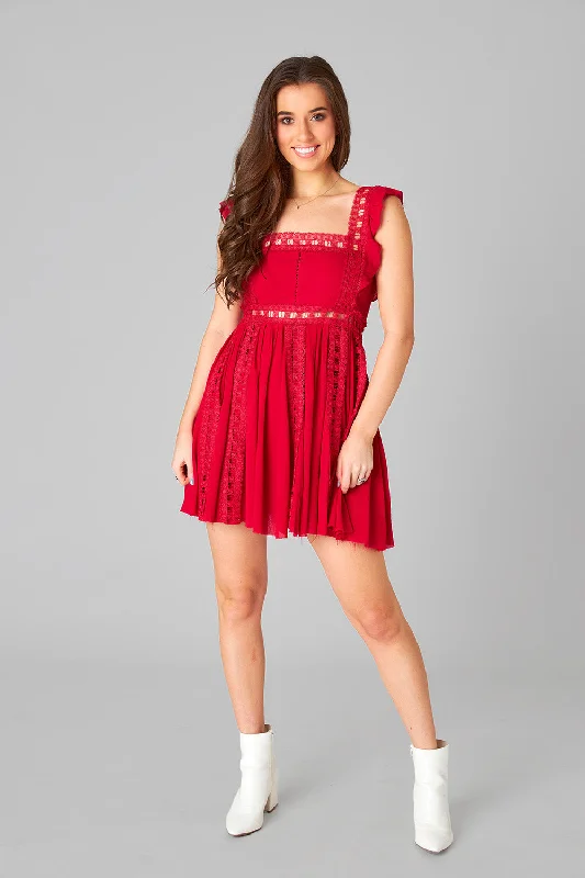 Adams Laced Mini Dress - Crimson Elegant Lace-Up Mini Dress