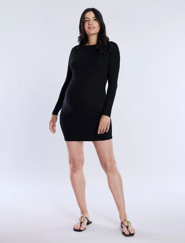 Long Sleeve Rib Knit Mini Dress Trendy Bodycon Mini Dress