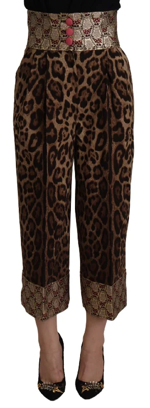 Dolce & Gabbana High Waist Cropped Leopard Jacquard Women's Pants Classic Stretch Pants