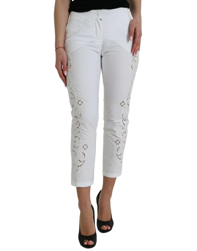Dolce & Gabbana Elegant White Tapered Mid Waist Women's Pants Sleek Black Pants