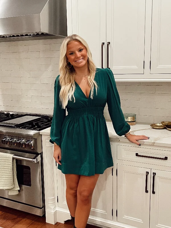 Eileen Long Sleeve Mini Dress | Green Comfortable Wrap Mini Dress