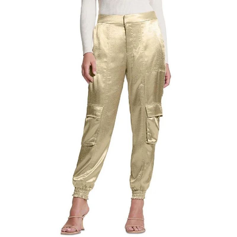 Womens Cargo Shiny Satin Cargo Pants Elegant Silk Pants