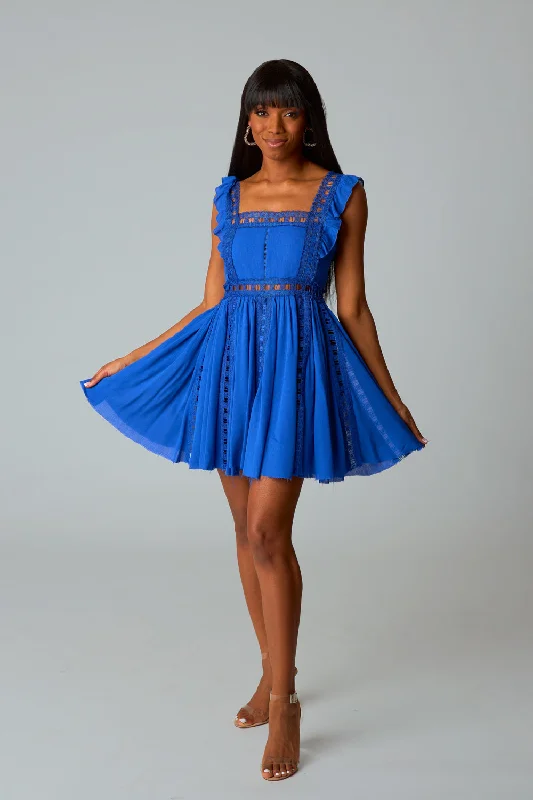 Adams Laced Mini Dress - Royal Blue Cozy A-Line Mini Dress