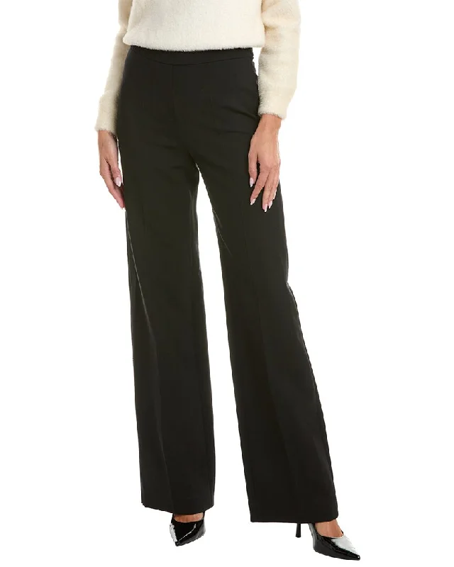Oscar De La Renta Silk-Trim Wool-Blend Pant High-Waist Trousers
