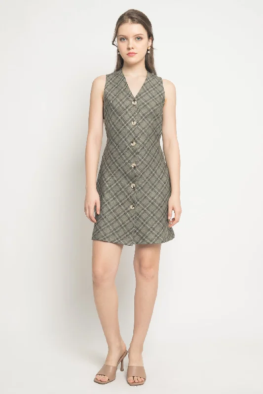 Rue Mini Dress in Gray Stylish Plaid Mini Dress
