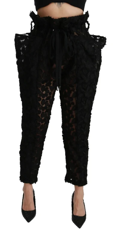 Dolce & Gabbana Chic Tapered High Waist Lace Women's Pants High-Waist Trousers