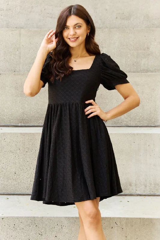 Davi & Dani Walk In The Park Full Size Square Neck Crochet Mini Dress Comfortable Zip-Up Mini Dress