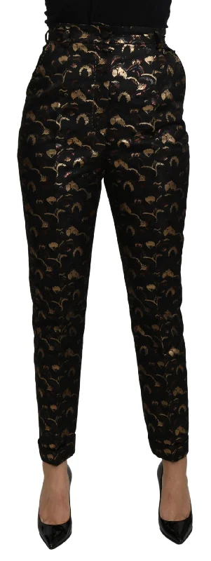 Dolce & Gabbana Elegant High Waist Tapered Brocade Women's Pants Modern Bootcut Pants