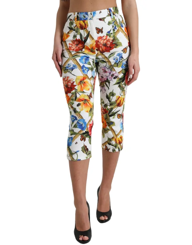 Dolce & Gabbana Floral High Waist Cropped Fashion Women's Pants Comfortable Jogger Trousers