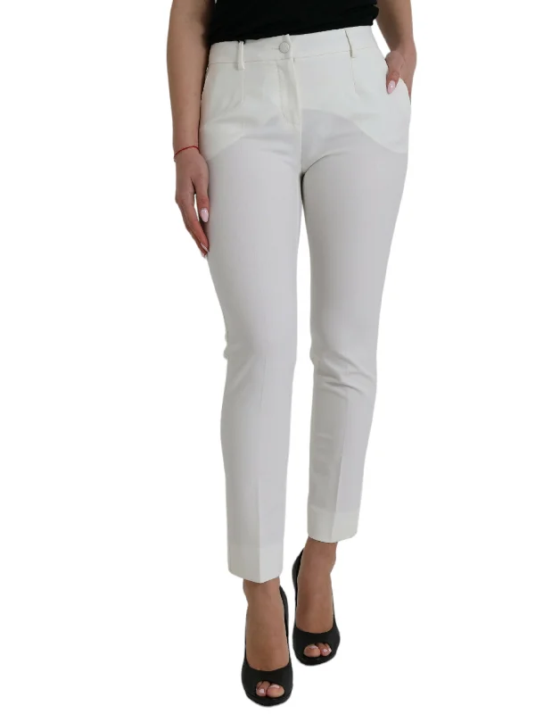 Dolce & Gabbana Elegant White Mid-Waist Tapered Women's Pants Chic Capri Pants