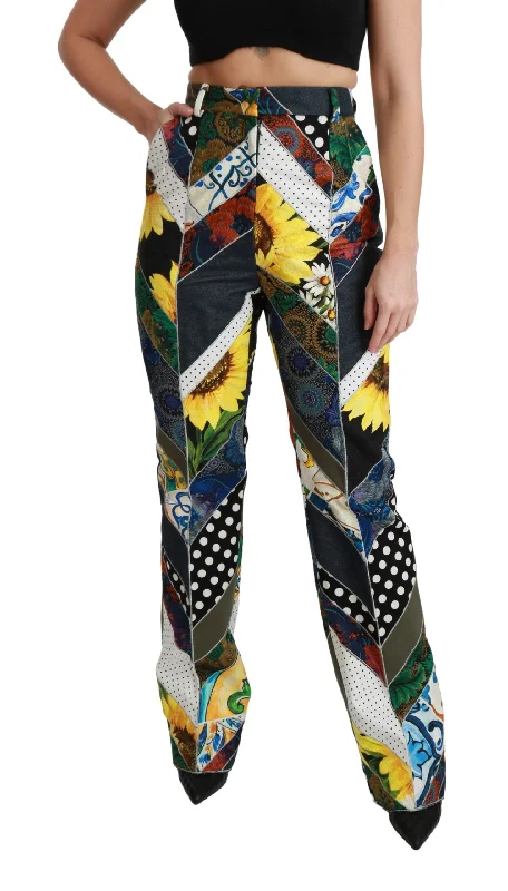 Dolce & Gabbana Elegant High Waist Multicolor Straight Women's Pants Trendy Wide-Leg Pants