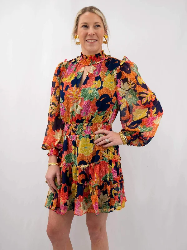 Floral Keyhole Mini Dress Fashionable Boho-Chic Mini Dress
