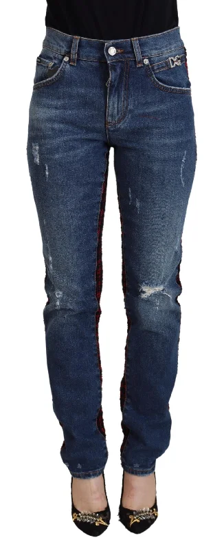 Dolce & Gabbana Elevated Elegance Checkered Back Denim Women's Pants Cozy Lounge Pants