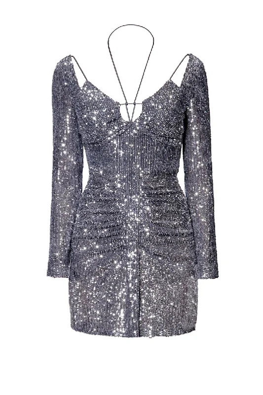 DIANNA MINI DRESS IN SILVER DIAMOND Trendy Floral Mini Dress