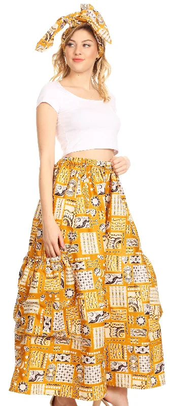 Sakkas Duru Women's African Ankara Print Wide Leg Culotte Pants Elastic Waist Formal Dress Pants