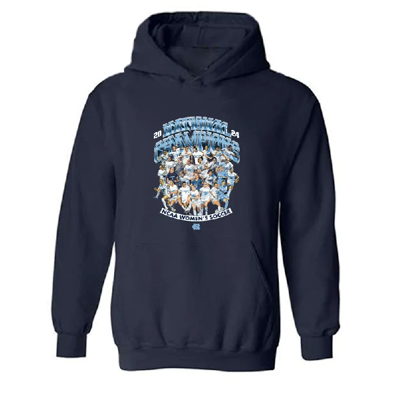 UNC - NCAA Women's Soccer : Olivia Thomas - National Champs Team Collage Hooded Sweatshirt Hoodie with Rolled Sleeves Casual Relaxed UNC - NCAA Women's Soccer : Olivia Thomas - National Champs Team Collage Hooded Sweatshirt Hoodie with Rolled Sleeves Casual Relaxed