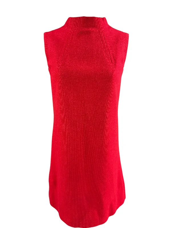 1960s Red Wool Sleeveless Mini Dress S Chic Pleated Mini Dress