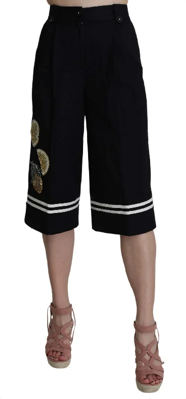 Dolce & Gabbana Elegant High Waist Black Cotton Women's Pants Sleek Black Pants