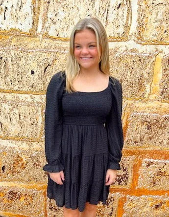 Allison Tiered Mini Dress | Black Trendy Denim Mini Dress