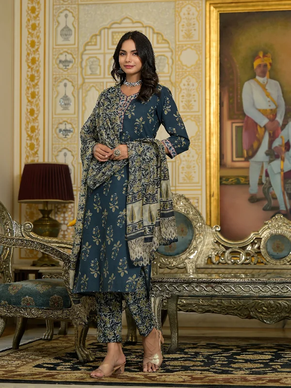 Indian Fashion Women Purple Printed Silk Kurta, Pant And Dupatta Set Casual Track Pants