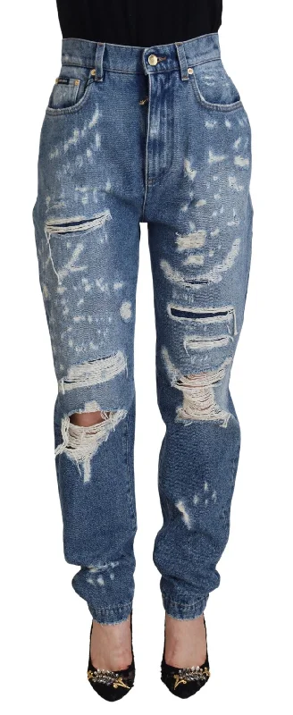 Dolce & Gabbana Chic Tattered Denim Pants - Indigo Women's Essence High-Waist Trousers