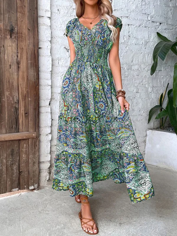 Blue Zone Planet |  Summer high waist bohemian dress Tunics Seasonal trendy
